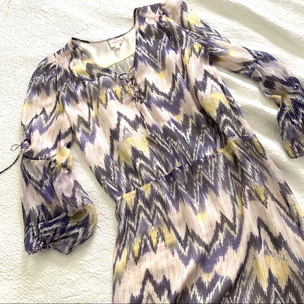 Parker Silk Watercolor & Gold Thread Boho Dress